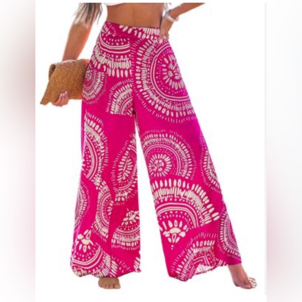 Cupshe Sun Flares Wide Leg Pants Pink Abstract Womens‎ M NWOT